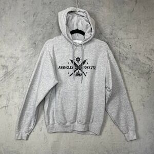 Streetwear Graphic Skull Slogan Gray Pullover Hoodie‎ Sweatshirt Small Campfire
